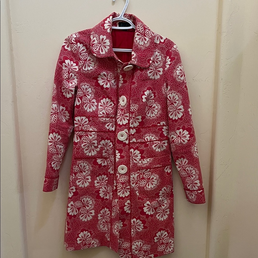Boden Red and White Floral Trench Coat